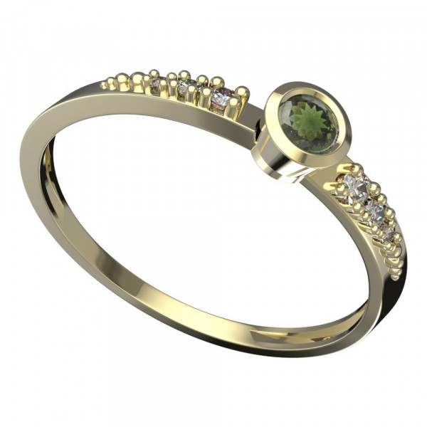 BG zlatý prsten s vltavínem a diamantem   551D