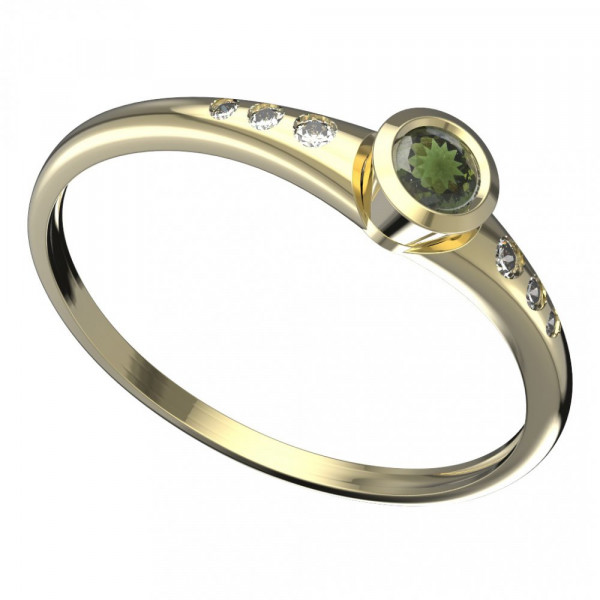 BG zlatý prsten s vltavínem a diamantem   551K