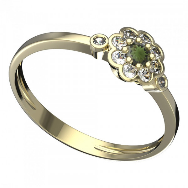 BG zlatý prsten s diamantem a vltavínem   552L
