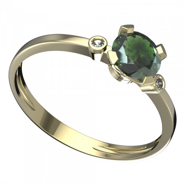 BG zlatý prsten s diamantem a vltavínem   558L