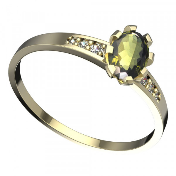 BG zlatý prsten osázený kameny: vltavín a diamant   560J