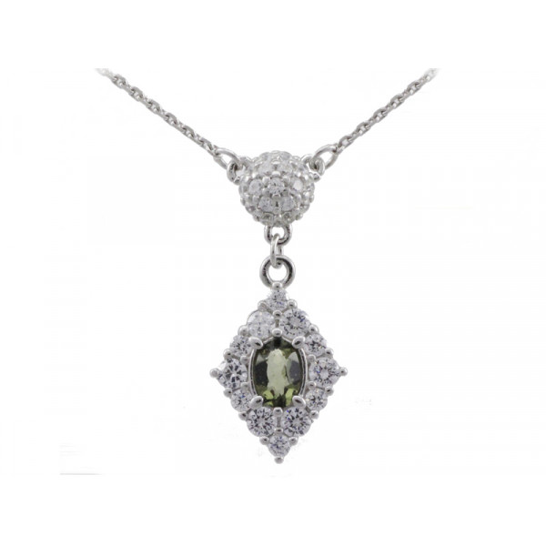 BG stříbrný náhrdelník vsazeny vltavín a kubický zirkon porhodiováno 955