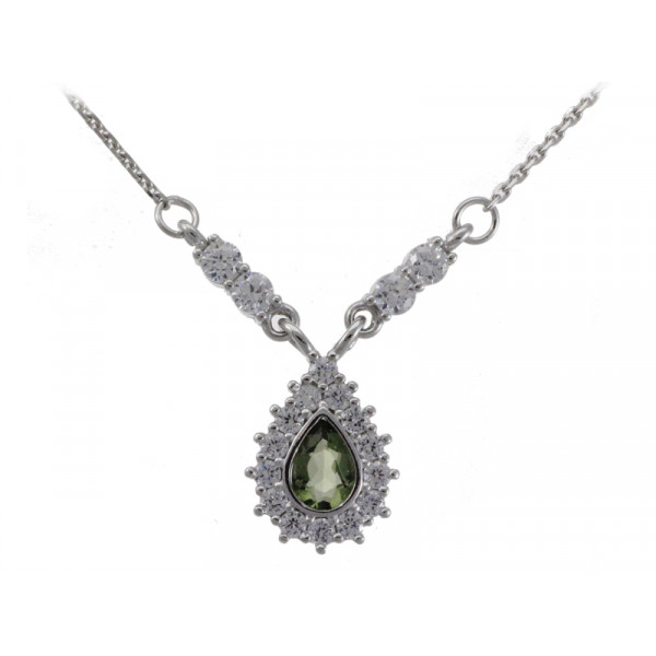 BG stříbrný náhrdelník vltavín a kubické zirkony porhodiováno 053