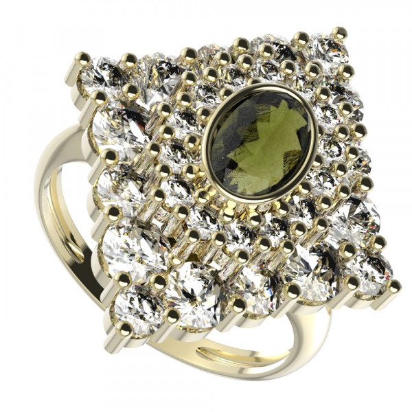 BG zlatý prsten kameny: kubický zirkon a vltavín   262I
