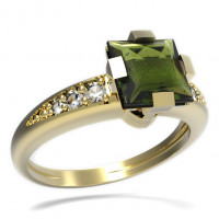 BG zlatý prsten s vltavínem a kubickými zirkony   496J