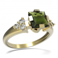 BG zlatý prsten vsazeny vltavín a kubický zirkon   496U