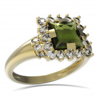 BG zlatý prsten vsazený vltavín a kubický zirkon   499K
