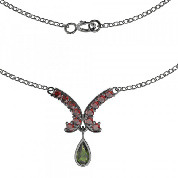 BG stříbrný náhrdelník s kameny: český granát a vltavín rhutenium 255