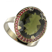BG zlatý prsten s přírodním granátem a vltavínem   729