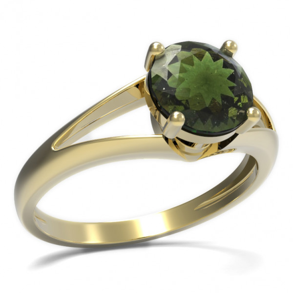 BG stříbrný prsten s přírodním vltavínem pozlaceno 474