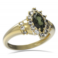BG zlatý prsten osázen-vltavín a kubické zirkony   504K