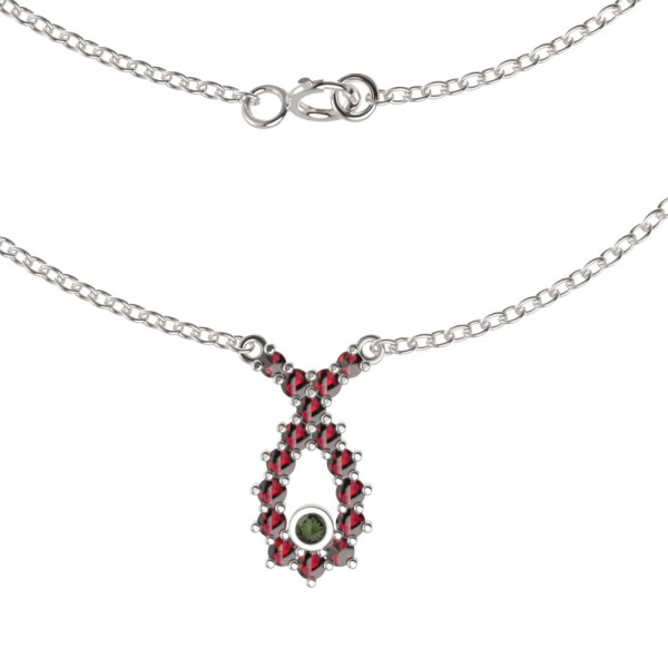 BG stříbrný náhrdelník s českým granátem a vltavínem porhodiováno 057