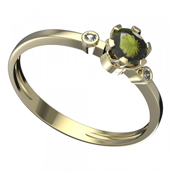 BG zlatý prsten s kameny: diamant a vltavín   870L