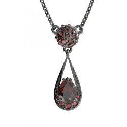 BG stříbrný náhrdelník s přírodním granátem z Čech rhutenium 638