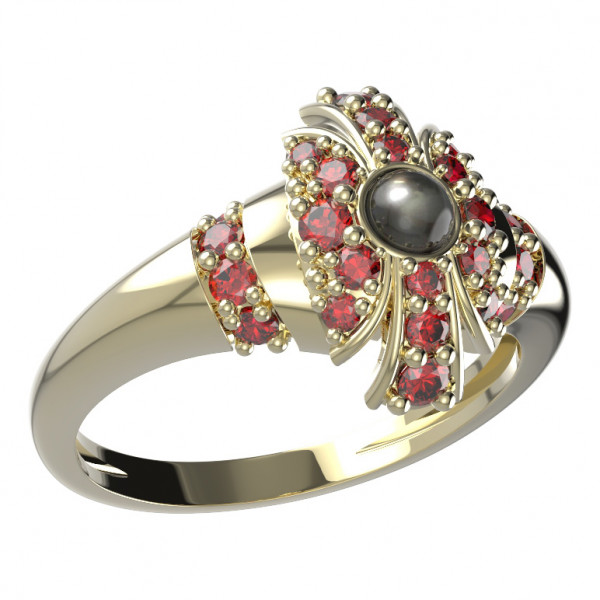 BG stříbrný prsten osázen-bílá perla a granáty pozlaceno 537K