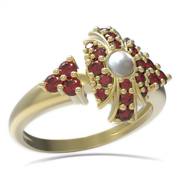 BG zlatý prsten vsazena přírodní perla a granáty   537U