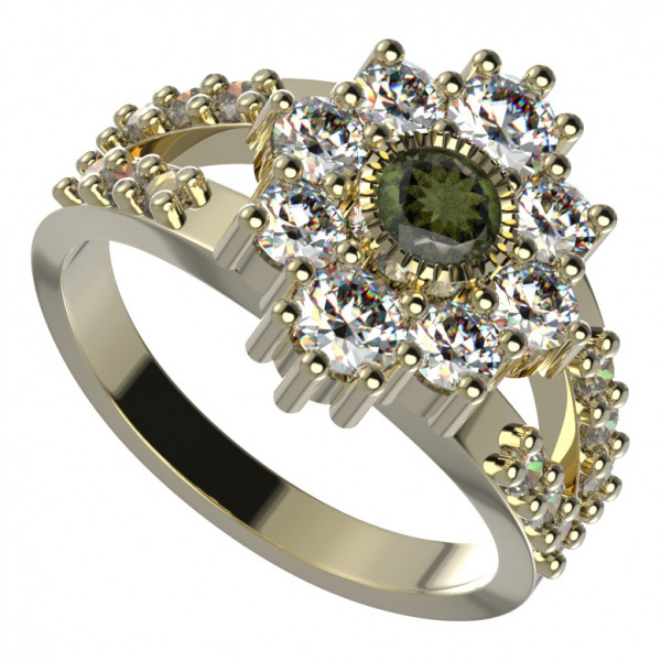BG zlatý prsten kameny: kubický zirkon a vltavín bílé zlato 017Y