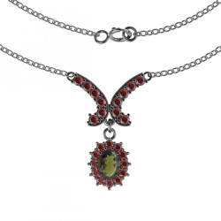 BG stříbrný náhrdelník s kameny čs. granát a vltavín rhutenium 298