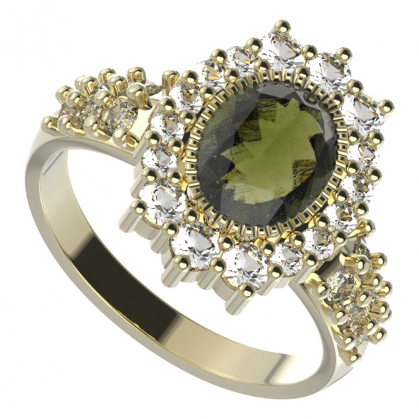 BG stříbrný prsten kameny: kubický zirkon a vltavín pozlaceno 250X