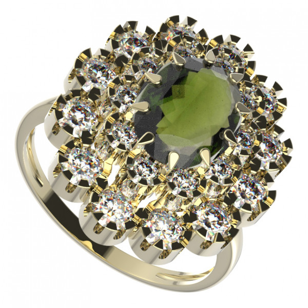 BG stříbrný prsten kameny: kubický zirkon a vltavín pozlaceno 280I