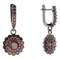 Серьги - модель JBS 46384 чернёное серебро (рутений) с чешским гранатом