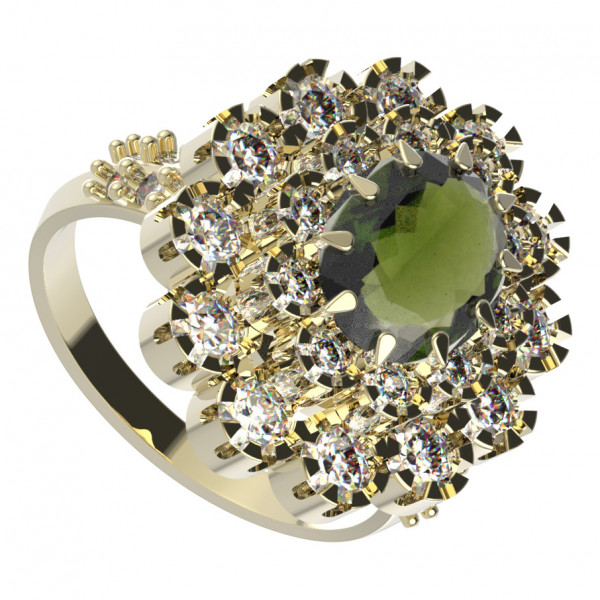 BG stříbrný prsten kameny: kubický zirkon a vltavín pozlaceno 280X