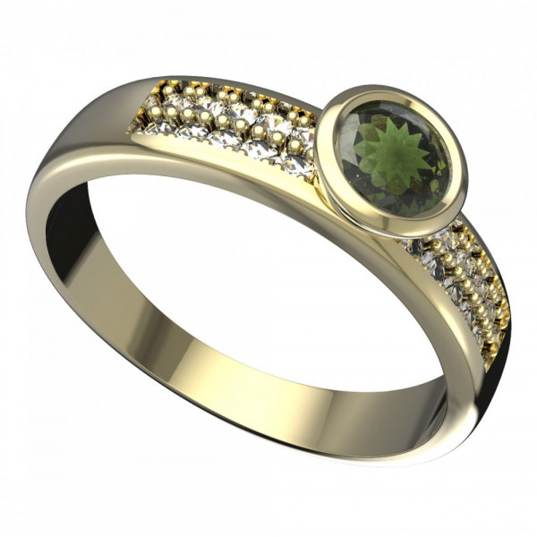 BG zlatý prsten vltavín a diamant   557F