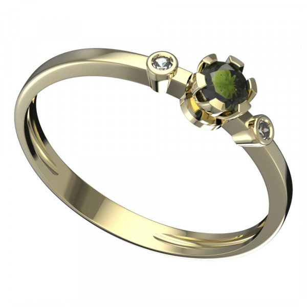 BG zlatý prsten s vltavínem a diamantem   869L