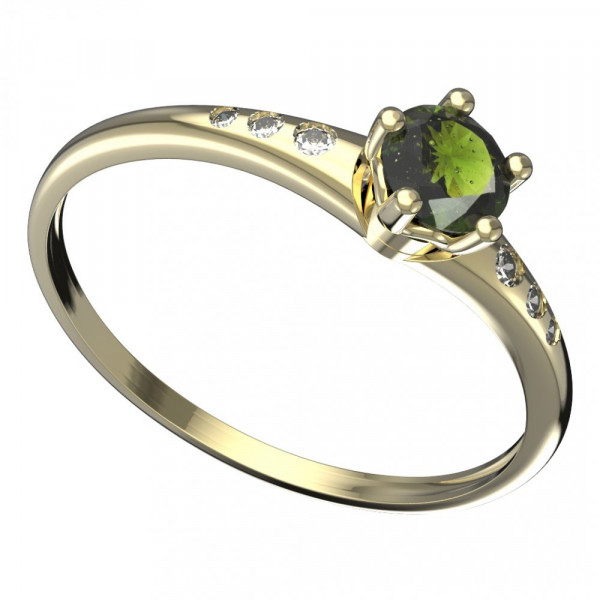 BG zlatý prsten osázený kameny: vltavín a diamant   874K