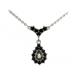 BG stříbrný náhrdelník s českým granátem a vltavínem porhodiováno 351
