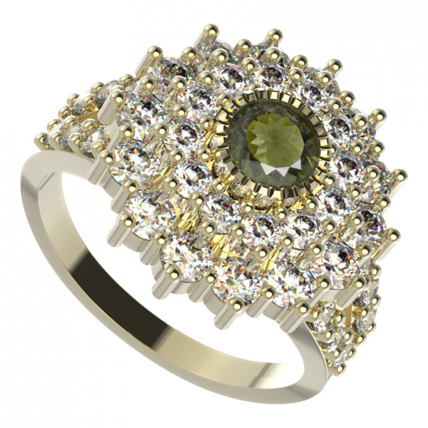 BG zlatý prsten vsazený vltavín a kubický zirkon   004Y