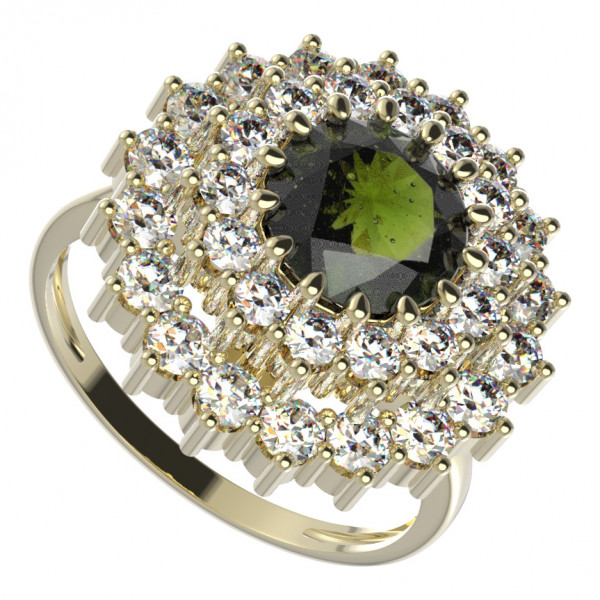 BG stříbrný prsten vltavín a kubické zirkony pozlaceno 457I