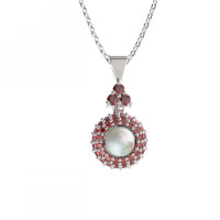 BG stříbrný přívěs s přírodní perlou a granáty porhodiováno 54087