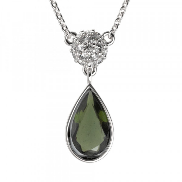BG stříbrný náhrdelník s vltavínem a kubickými zirkony porhodiováno 958