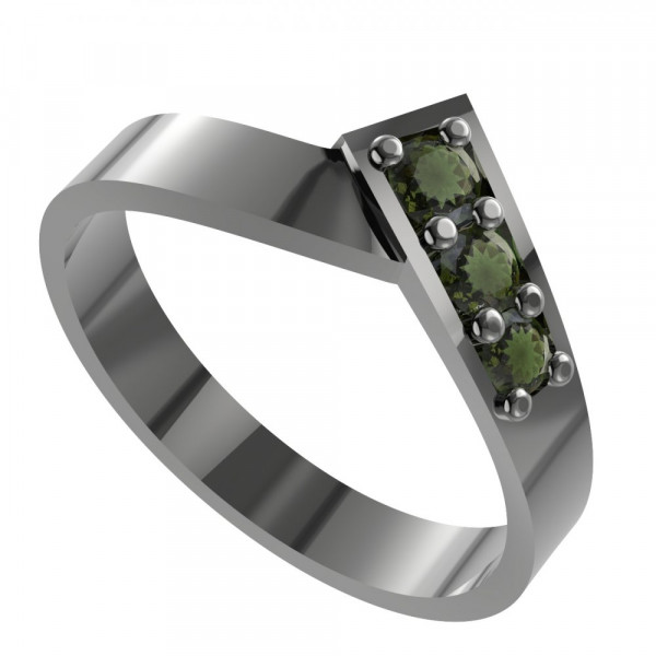 BG stříbrný prsten s přírodním vltavínem rhutenium 680