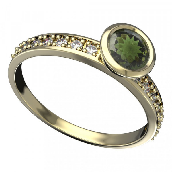 BG zlatý prsten vsazeny kameny: diamant a vltavín   557E