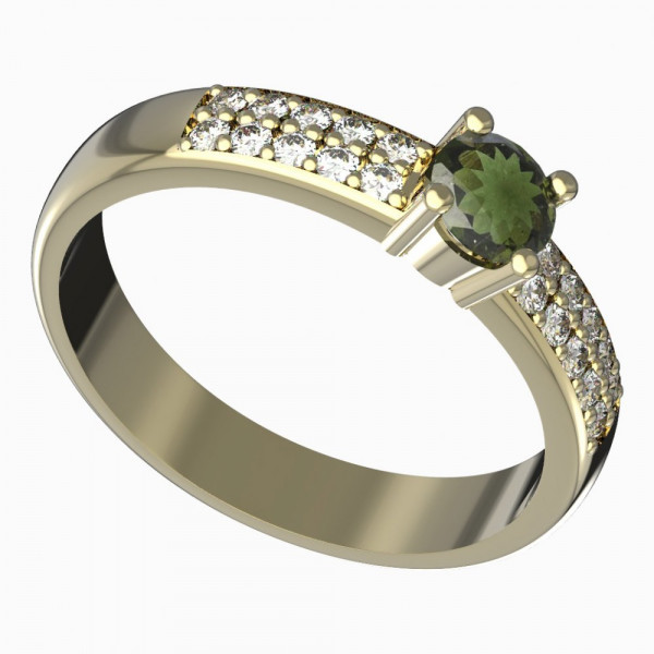 BG zlatý prsten vsazeny kameny: vltavín a diamant   725