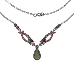 BG stříbrný náhrdelník vsazený český granát a vltavín rhutenium 501