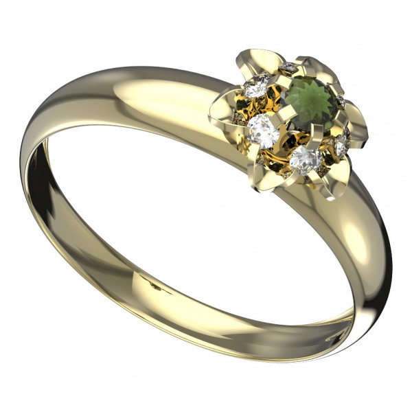 BG zlatý prsten kameny: diamant a vltavín   878T