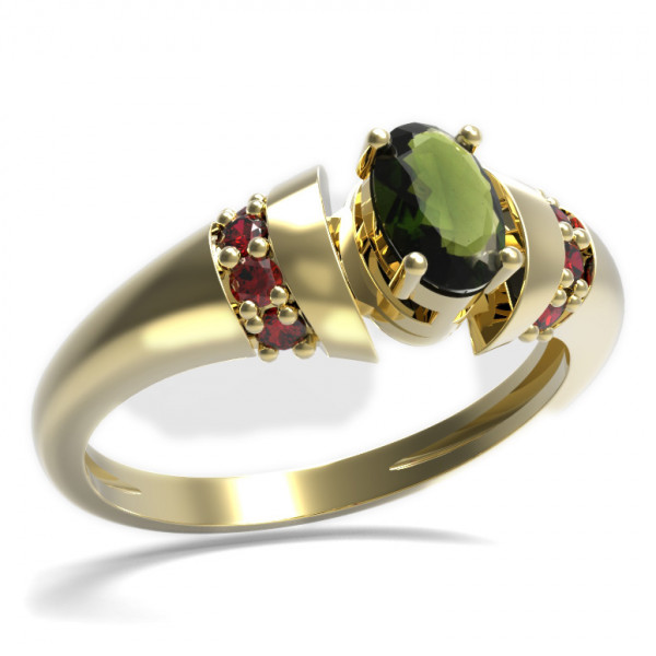 BG zlatý prsten s kameny: český granát a vltavín   477