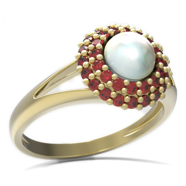 BG stříbrný prsten přírodní perla a granáty pozlaceno 540V