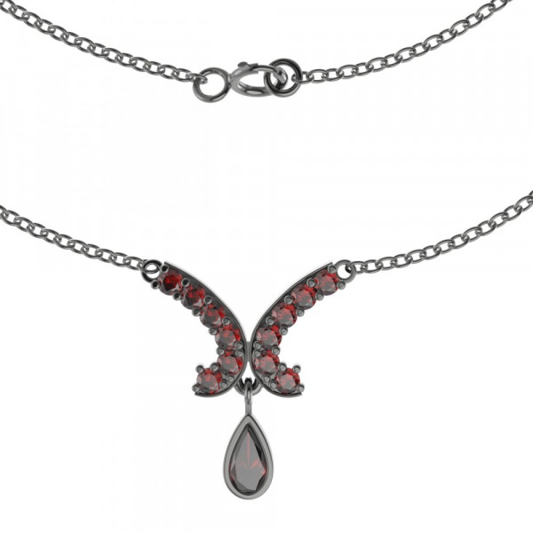 BG stříbrný náhrdelník vsazený granát hvězdivový brus rhutenium 255