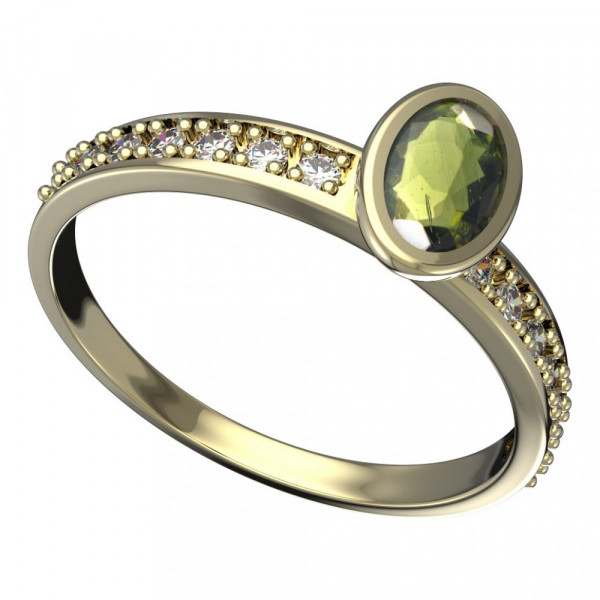 BG zlatý prsten s kameny: diamant a vltavín   559E