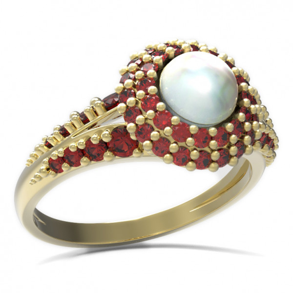 BG zlatý prsten vsazena perla a granáty   540