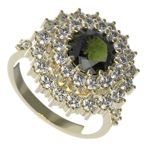 BG stříbrný prsten s vltavínem a kubickými zirkony pozlaceno 457Z