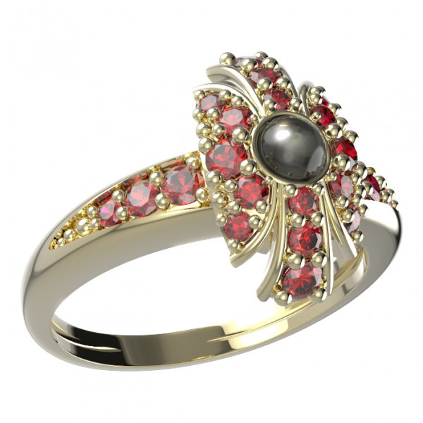 BG stříbrný prsten s perlou a granáty pozlaceno 537J