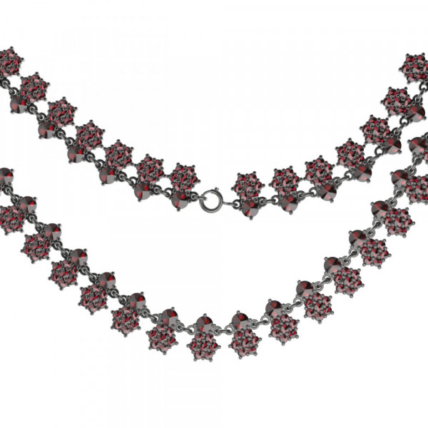 BG stříbrný náhrdelník vsazeny kameny:český granát rhutenium 108