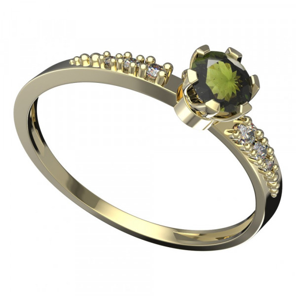 BG zlatý prsten s kameny: diamant a vltavín   870D