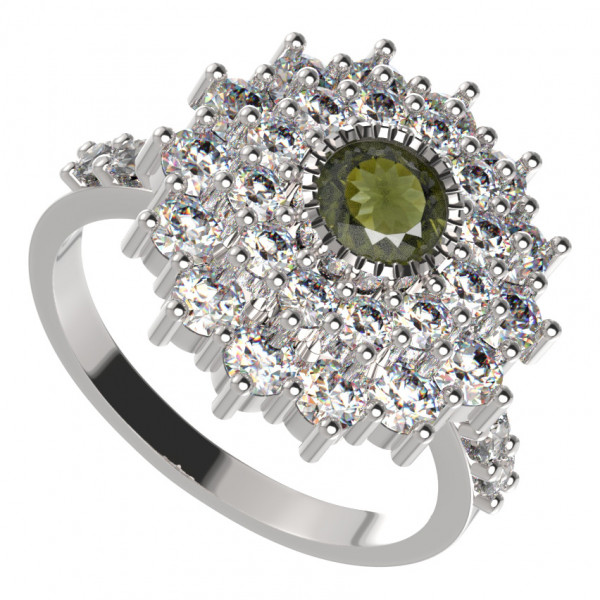 BG zlatý prsten s vltavínem a kubickými zirkony bílé zlato 004Z