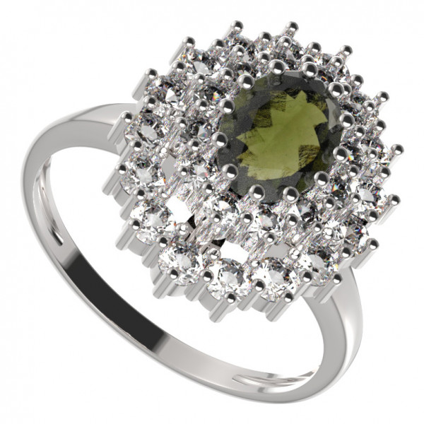 BG stříbrný prsten s vltavínem a kubickými zirkony porhodiováno 001I
